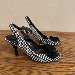 Vintage Linea Paolo Houndstooth Tweed Peep Toe Heels Size 7